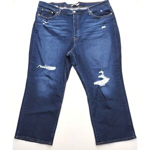 Levis Jeans Ribcage Ankle Straight Womens 24W Dark Washed Distressed